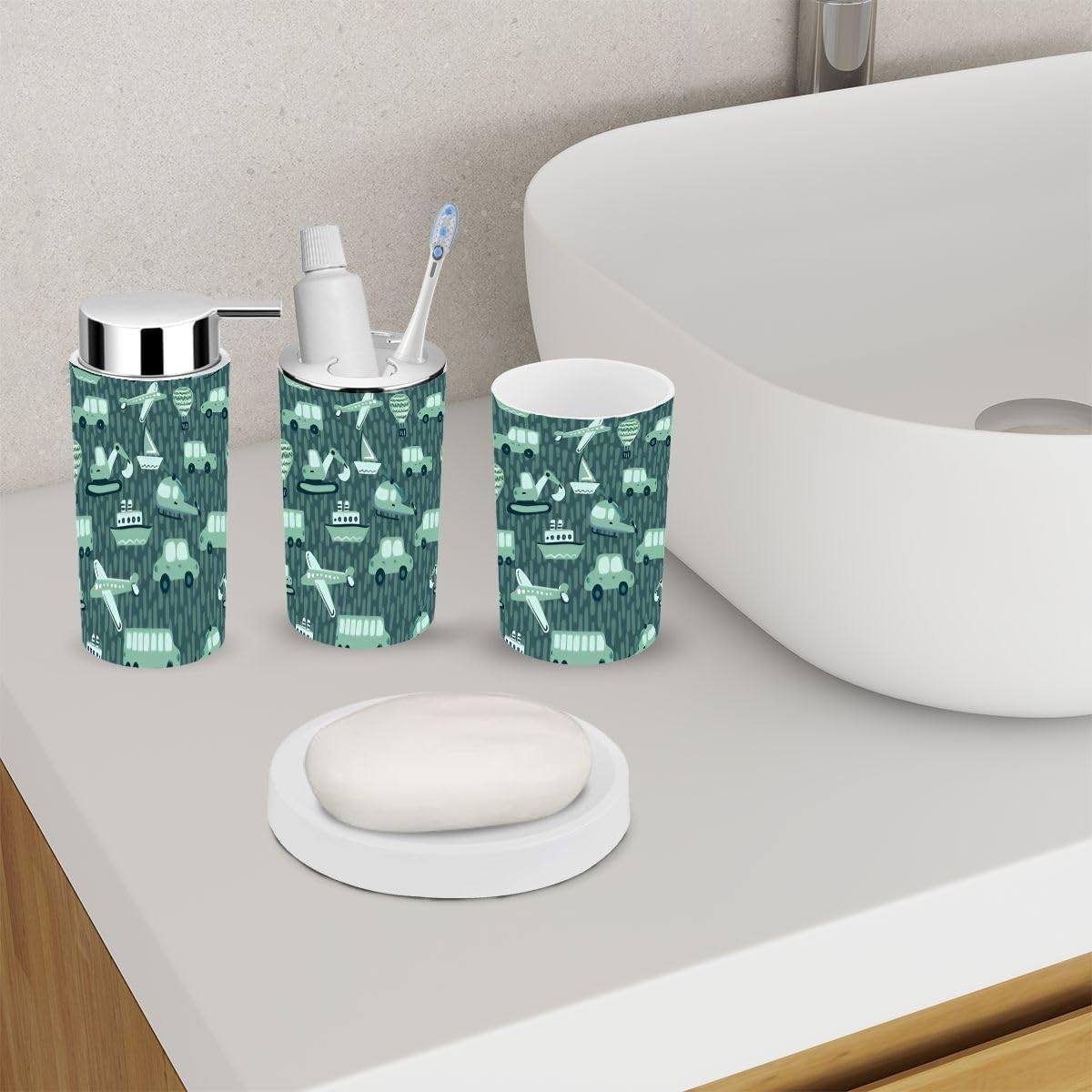 Cute Kids Bathroom Set - Airplane Car Patterns