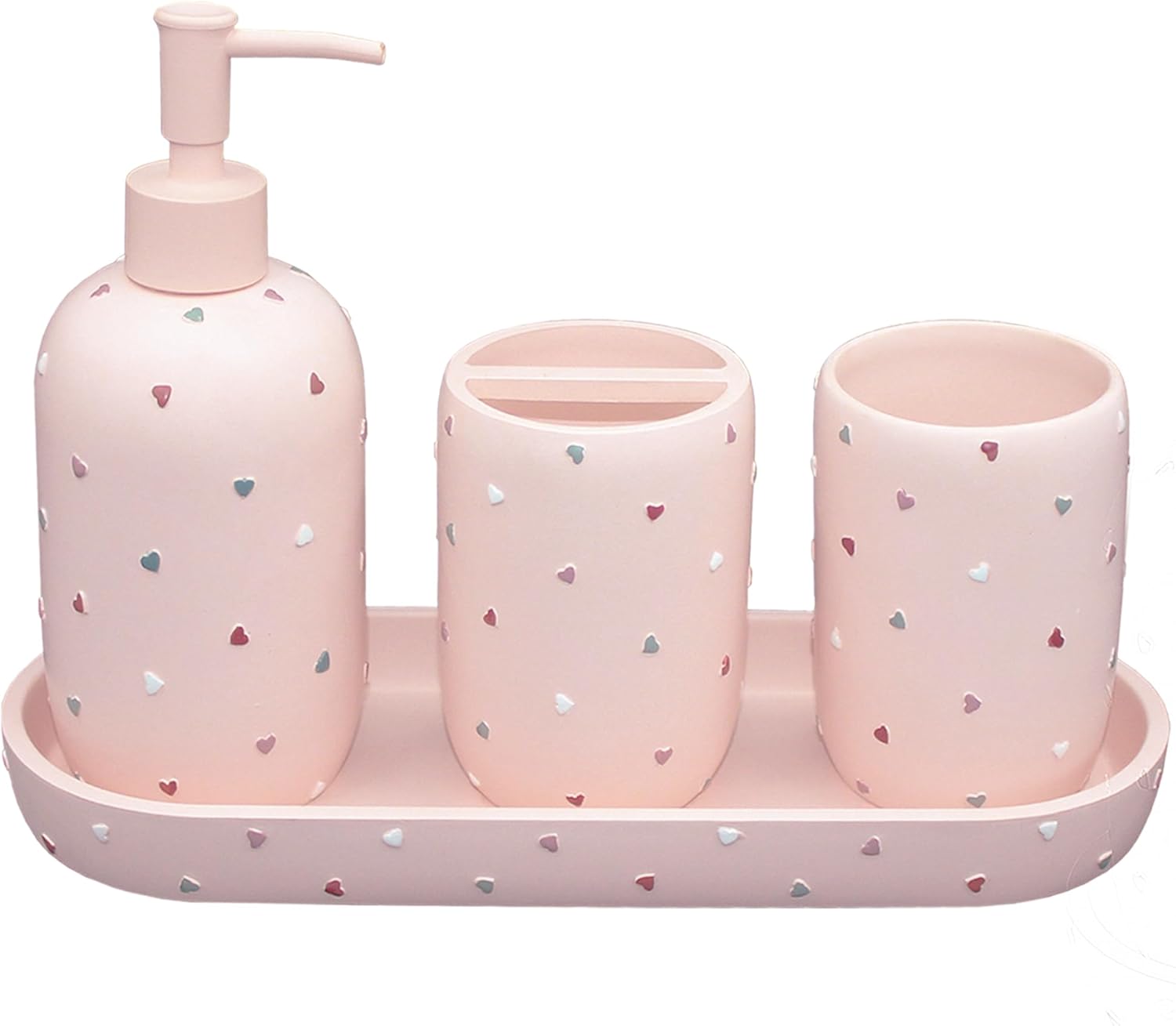 Premium Pastel Heart 4-Piece Bathroom Accessory Set - Pink