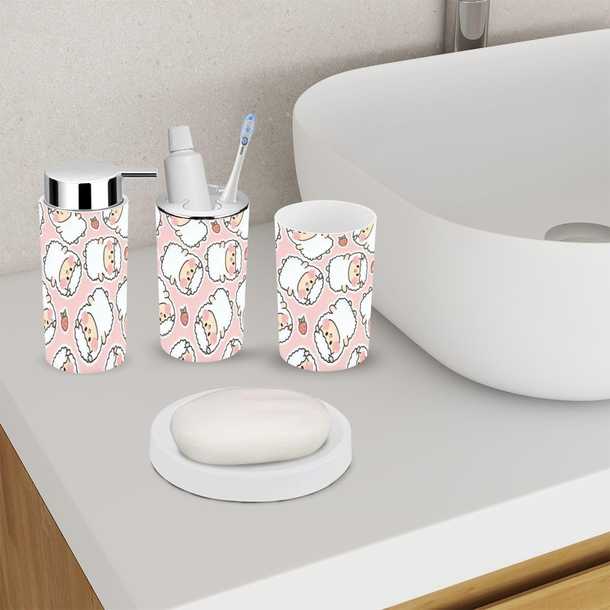 6-Piece Bath Accessory Set for Kids Farm Animal Design