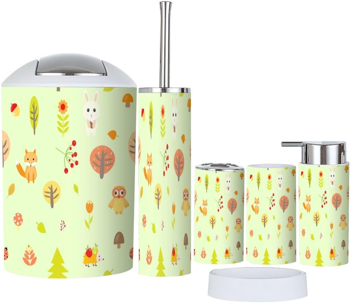 Bathroom Accessories Set 6 Pcs Cute Autumn Animals Decor