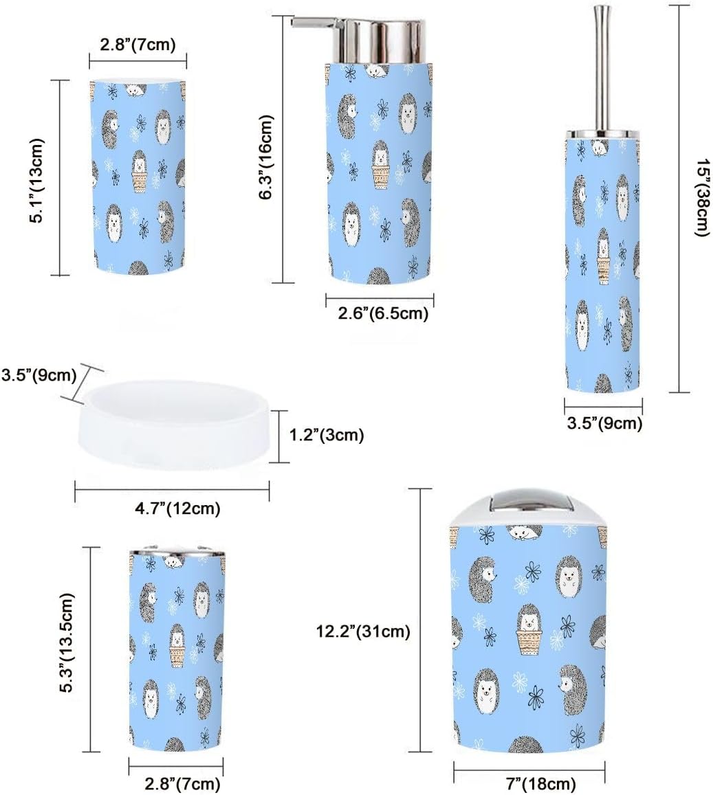 6-Piece Modern Bathroom Set with Cute Hedgehogs Design