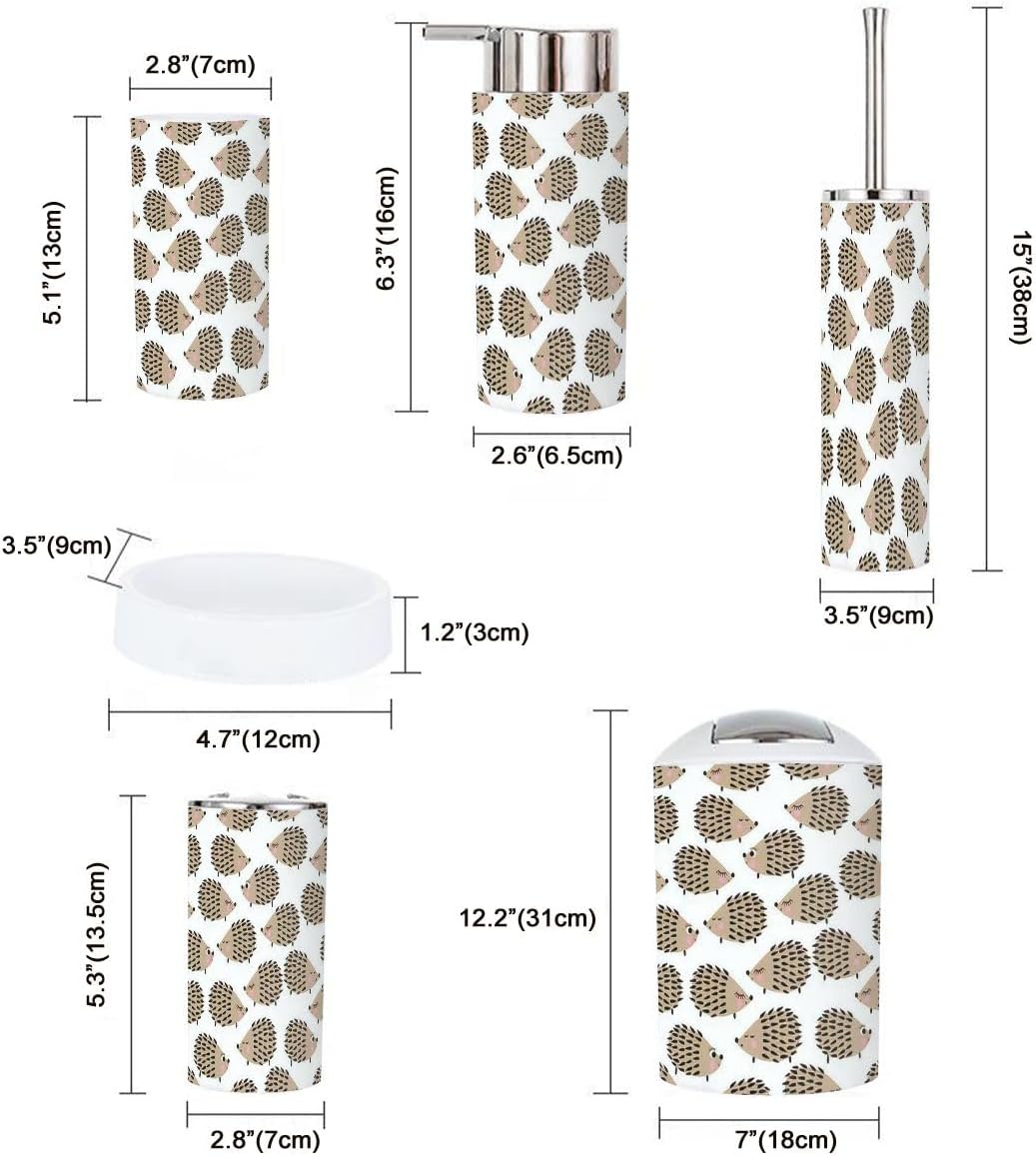 JBNJANKDAV Bathroom Accessories Set 6 Pcs Cute Hedgehogs Decor