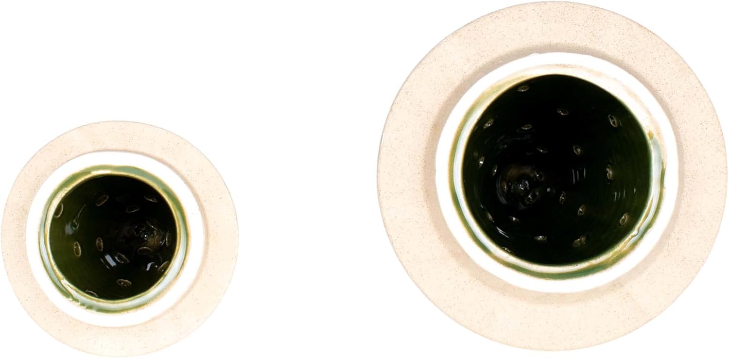 Glossy Green Tree Stoneware Tea Light Candle Holder Set 2
