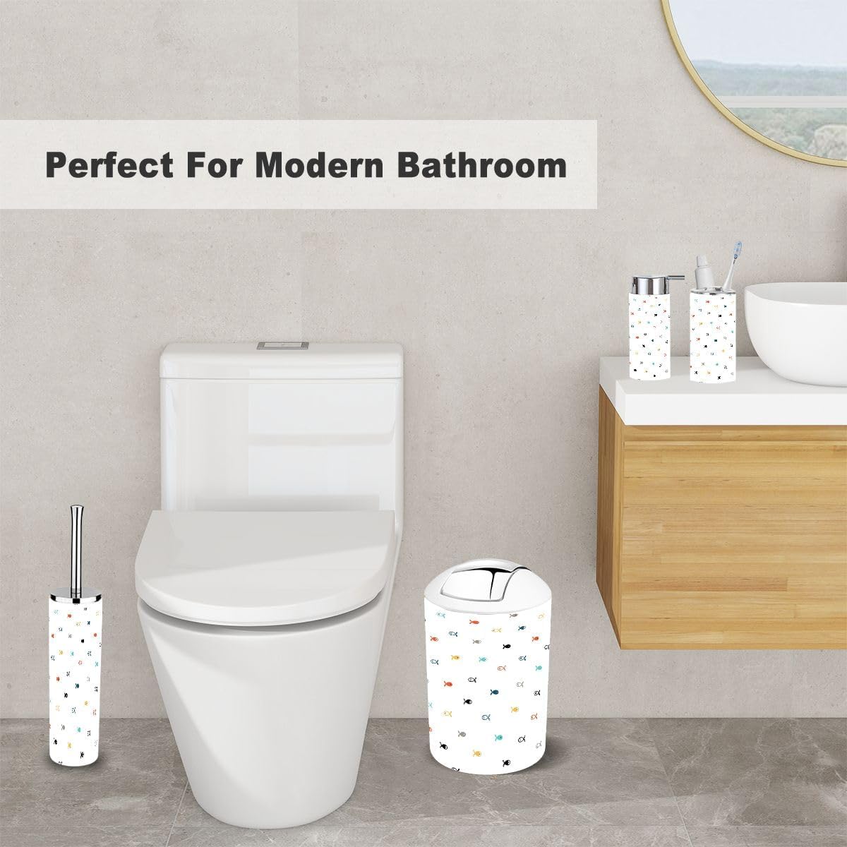 Bathroom Accessory Set 6 Piece - Small Fish Design