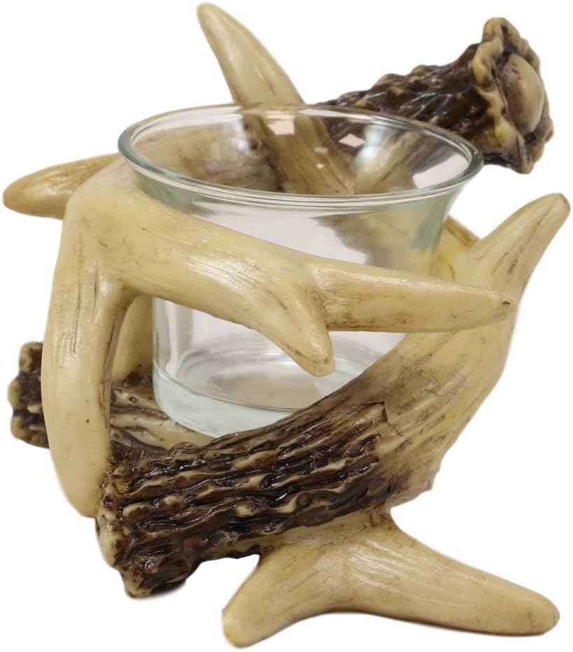 Ebros Set of 2 Wildlife Rustic Antler Votive Candle Holders