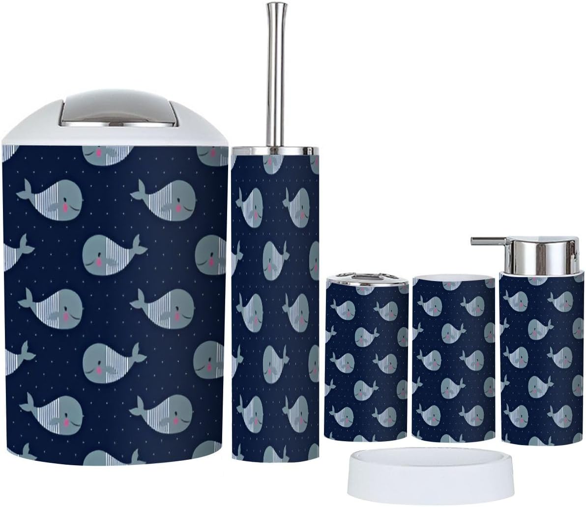 Bathroom Accessories Set 6 Pcs Dark Blue Whale Style 1