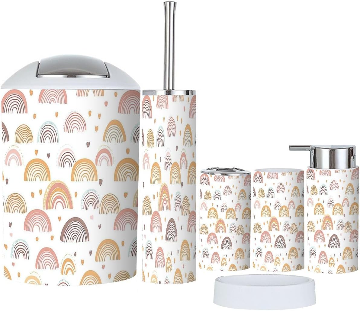 Modern Boho Bathroom Accessories Set 6 Pcs Rainbow Pattern