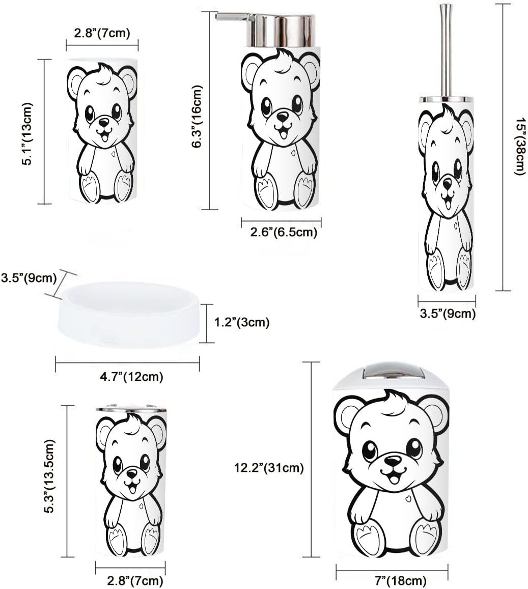 Bathroom Accessories Set 6 Pcs Bear Toothbrush Holder Soap Dispenser Set
