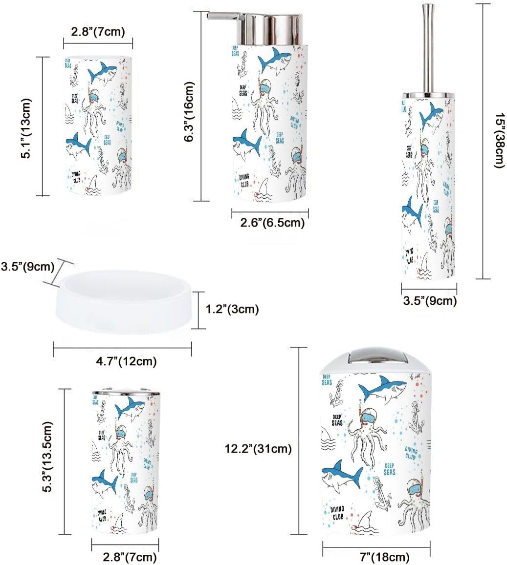 Cute Shark Octopus Bathroom Accessories Set 6 Pcs