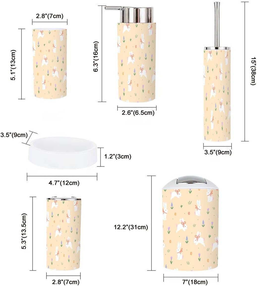 Exploring Bunnies Bows Flowers 6-Piece Bathroom Accessories Set