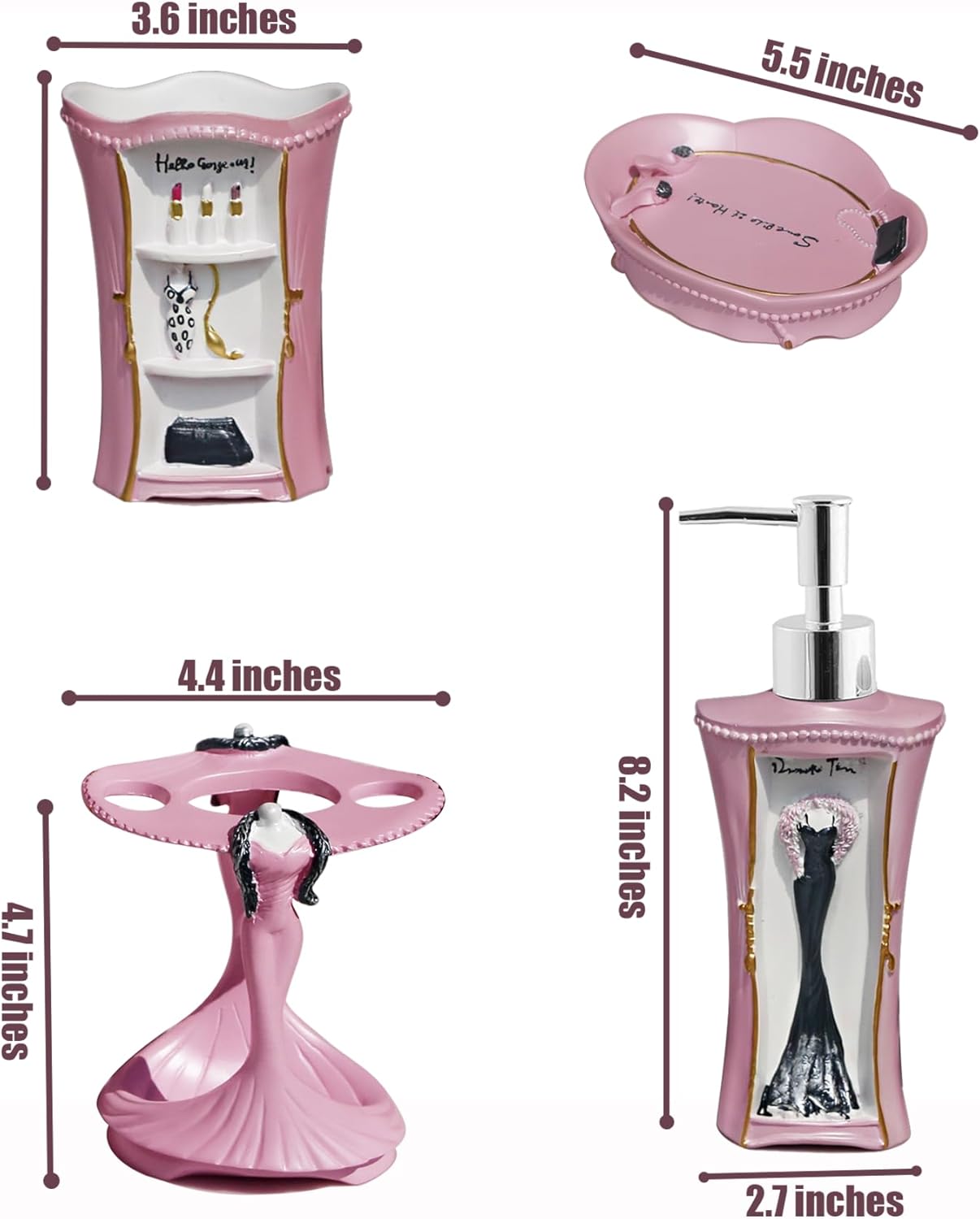 Luxeux 5-Piece Bathroom Accessories Set Pink
