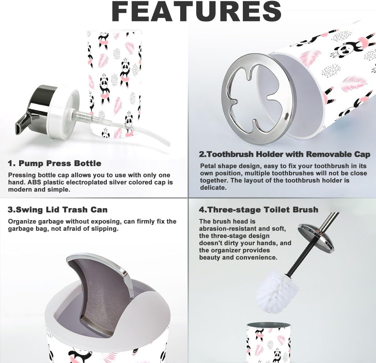 JBNJANKDAVCute Panda Bathroom Accessory Set 6 Pcs for Kids and Adults