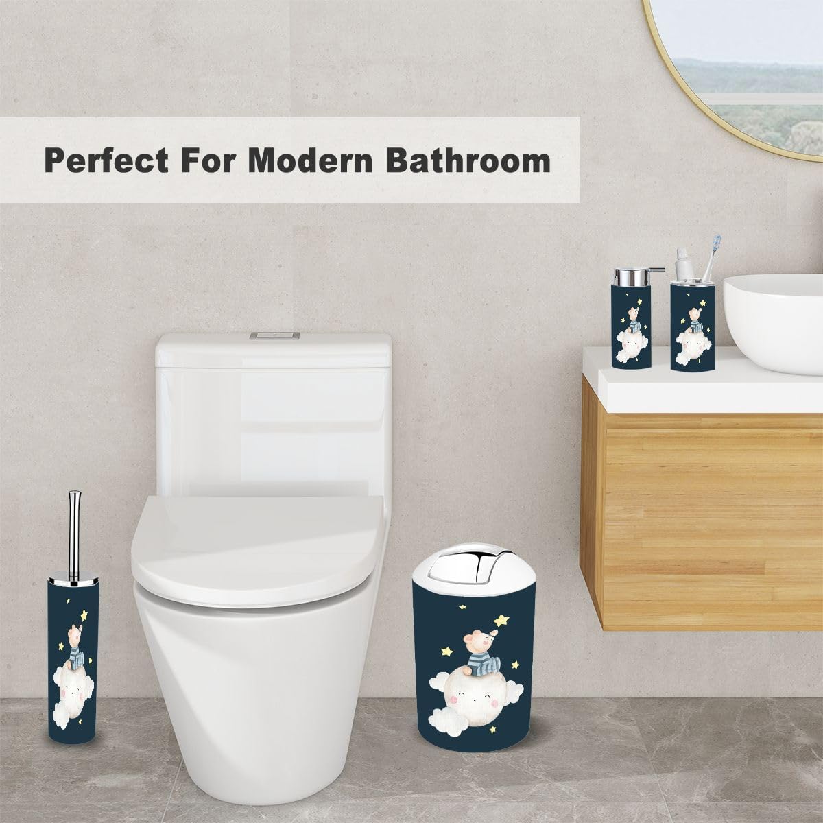 Cute Little Bear Bathroom Accessory Set 6 Piece
