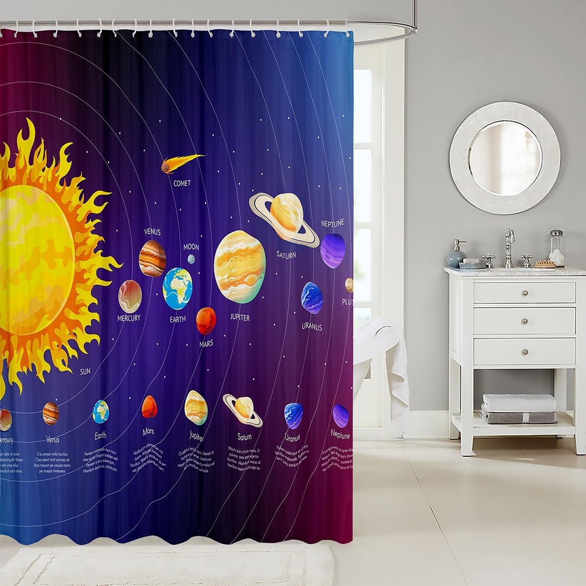 Jejeloiu Solar System Bath Curtain for Kids