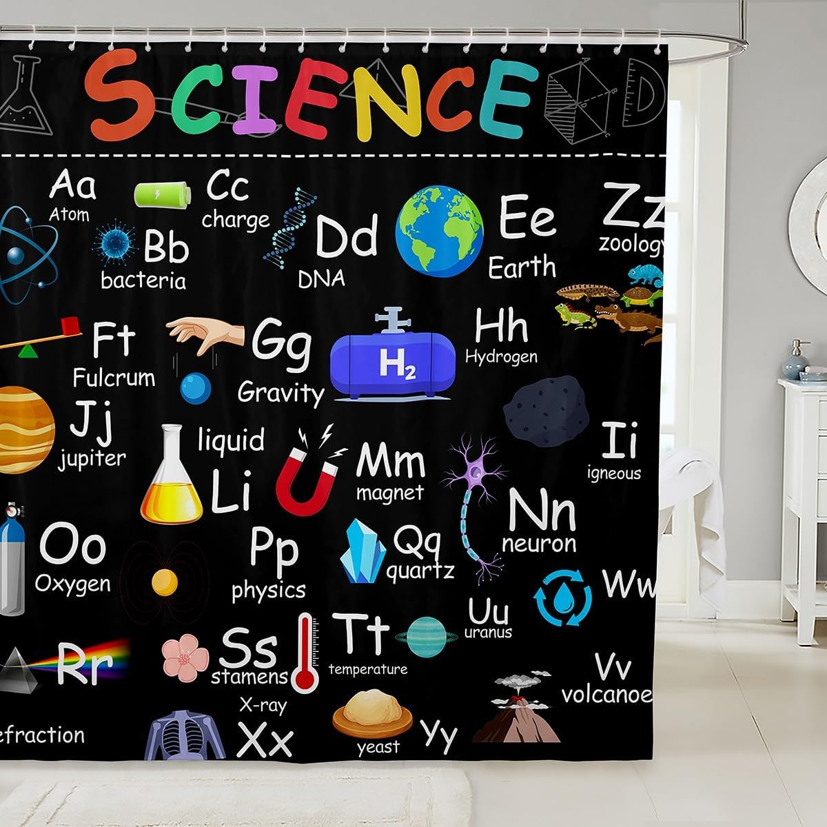 Feelyou Alphabet Learning Shower Curtain for Kids