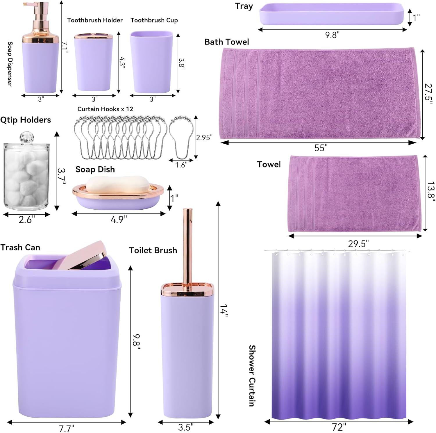 Complete Bathroom Accessories Collection Purple Bath Set with Essential Pieces