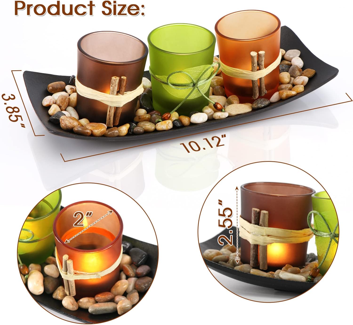 VOTIVE CANDLE HOLDER SET WITH NATURAL TEA LIGHTS AND RICKshaw rocks