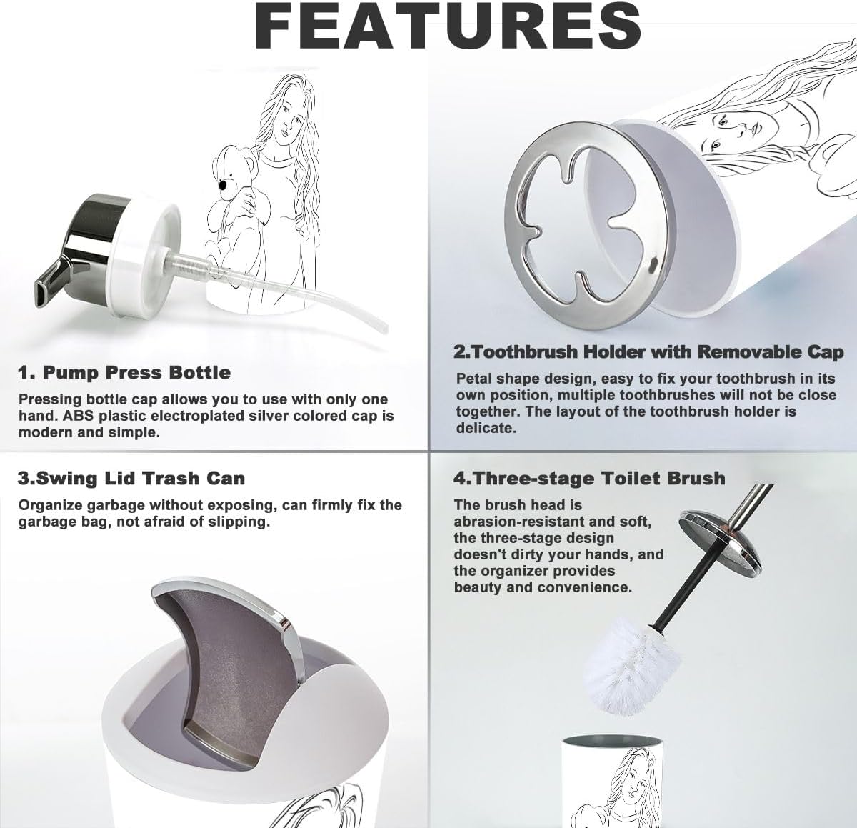 6 Piece Bathroom Accessory Set with Toy Bear Design
