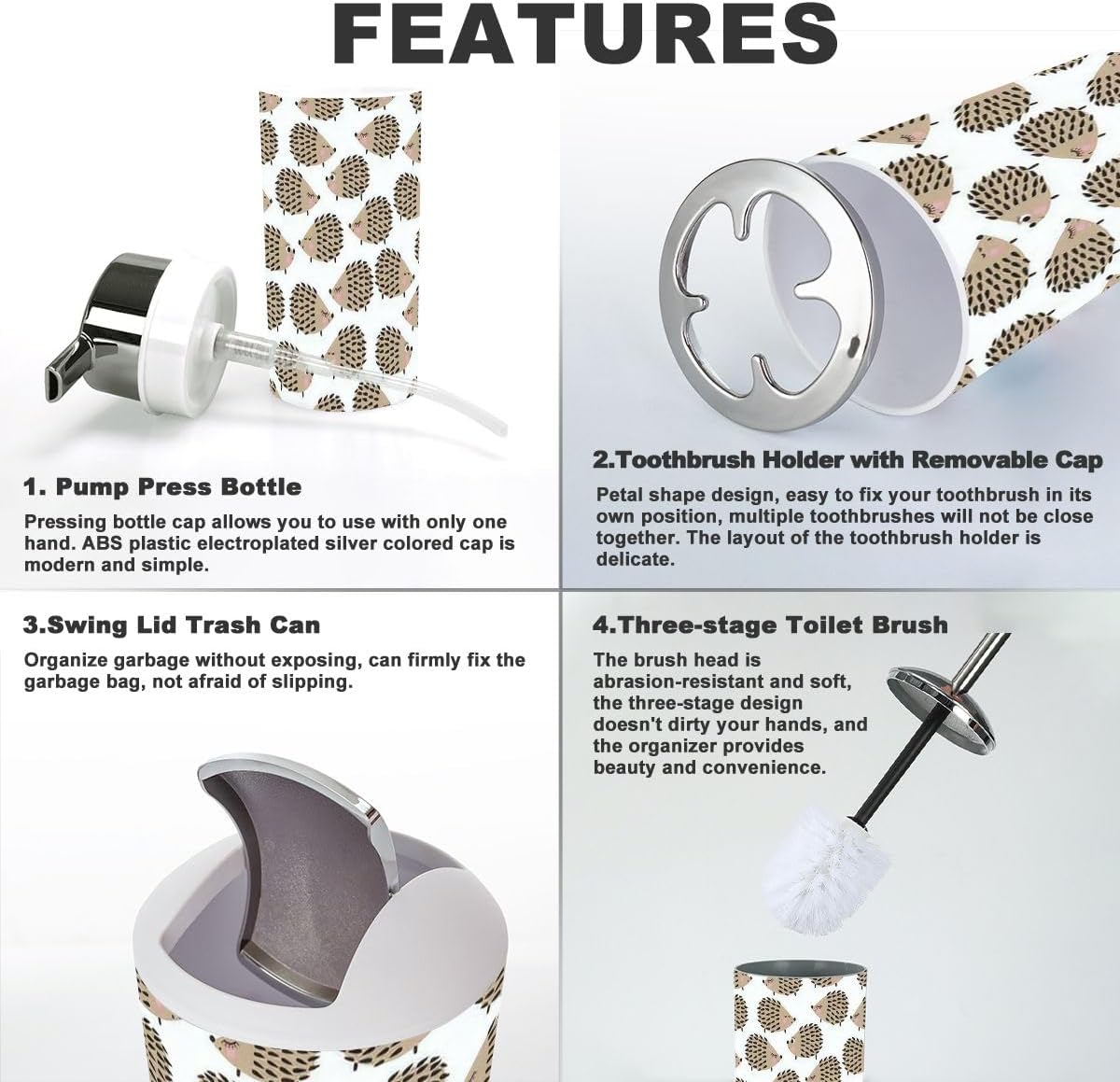 JBNJANKDAV Bathroom Accessories Set 6 Pcs Cute Hedgehogs Decor