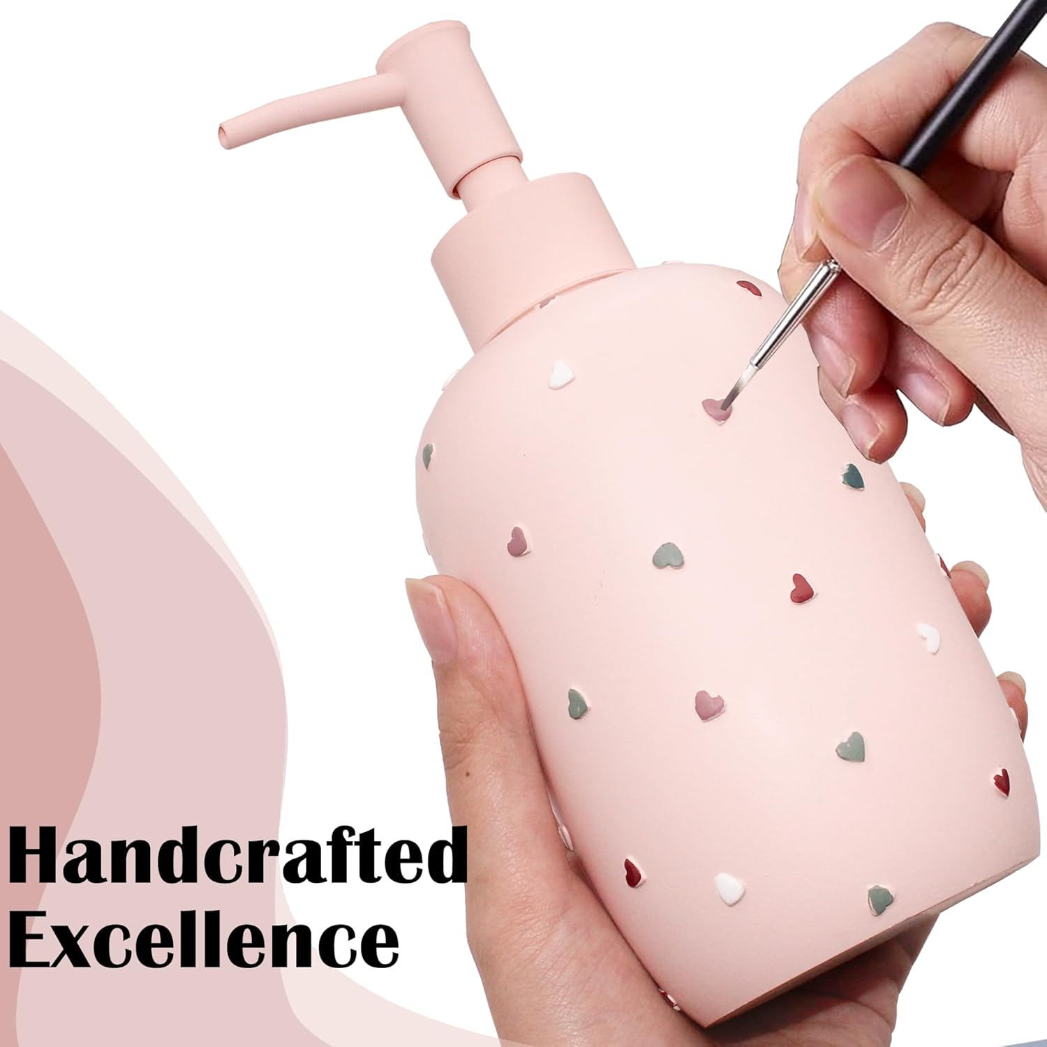 Premium Pastel Heart 4-Piece Bathroom Accessory Set - Pink