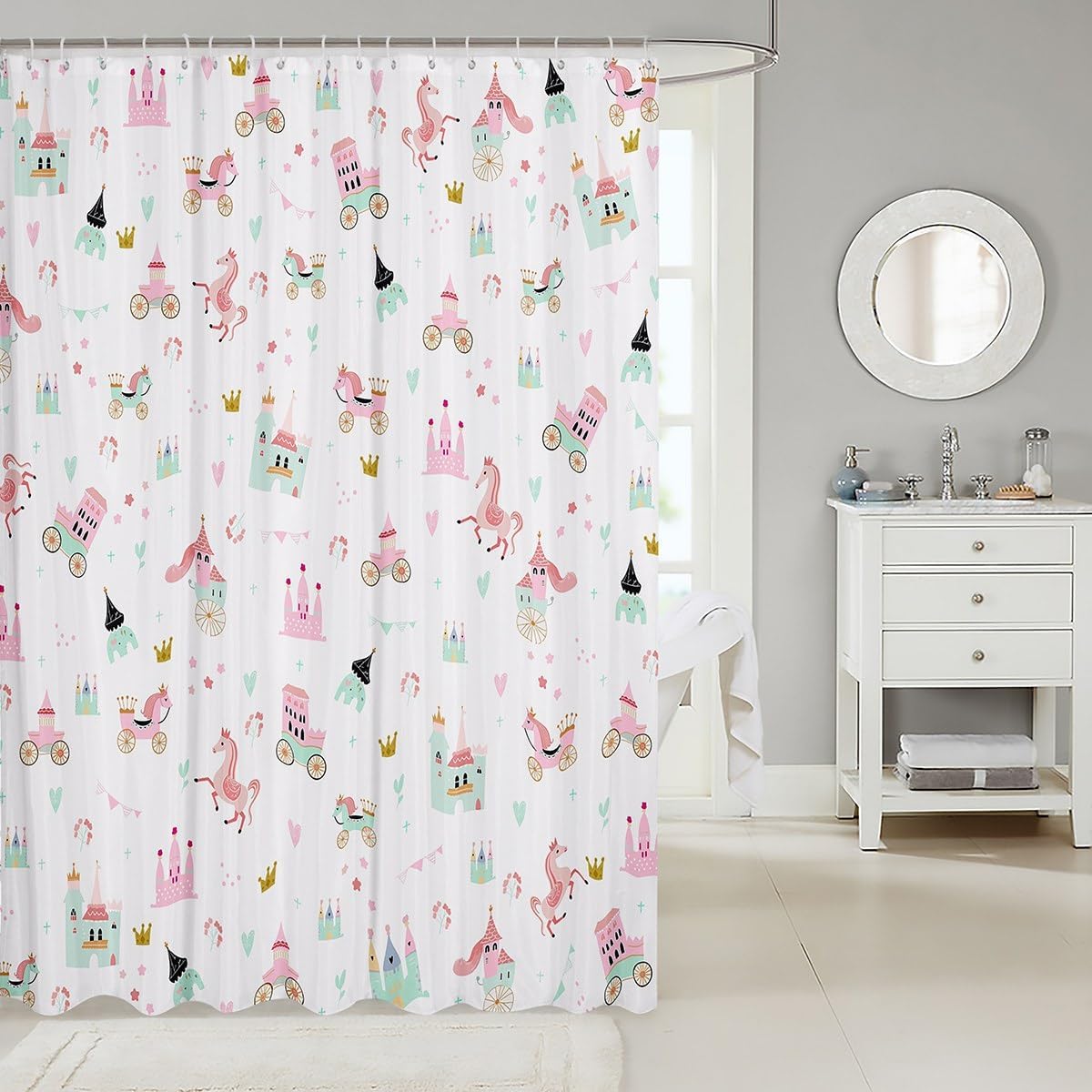 Feelyou Kids Princess Shower Curtain with 12 Hooks