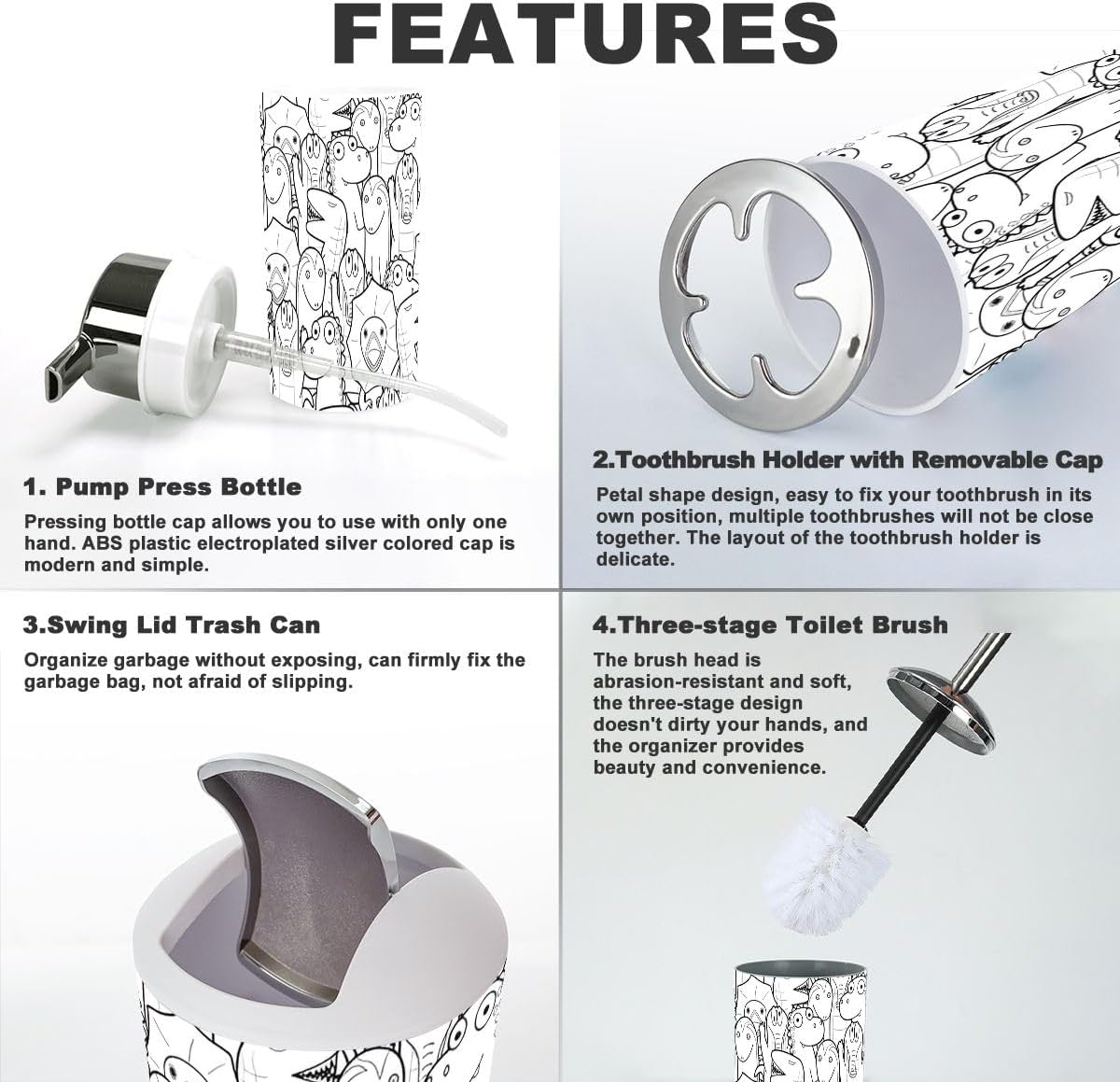 Bathroom Accessory Set 6 Pcs Modern Animals Design