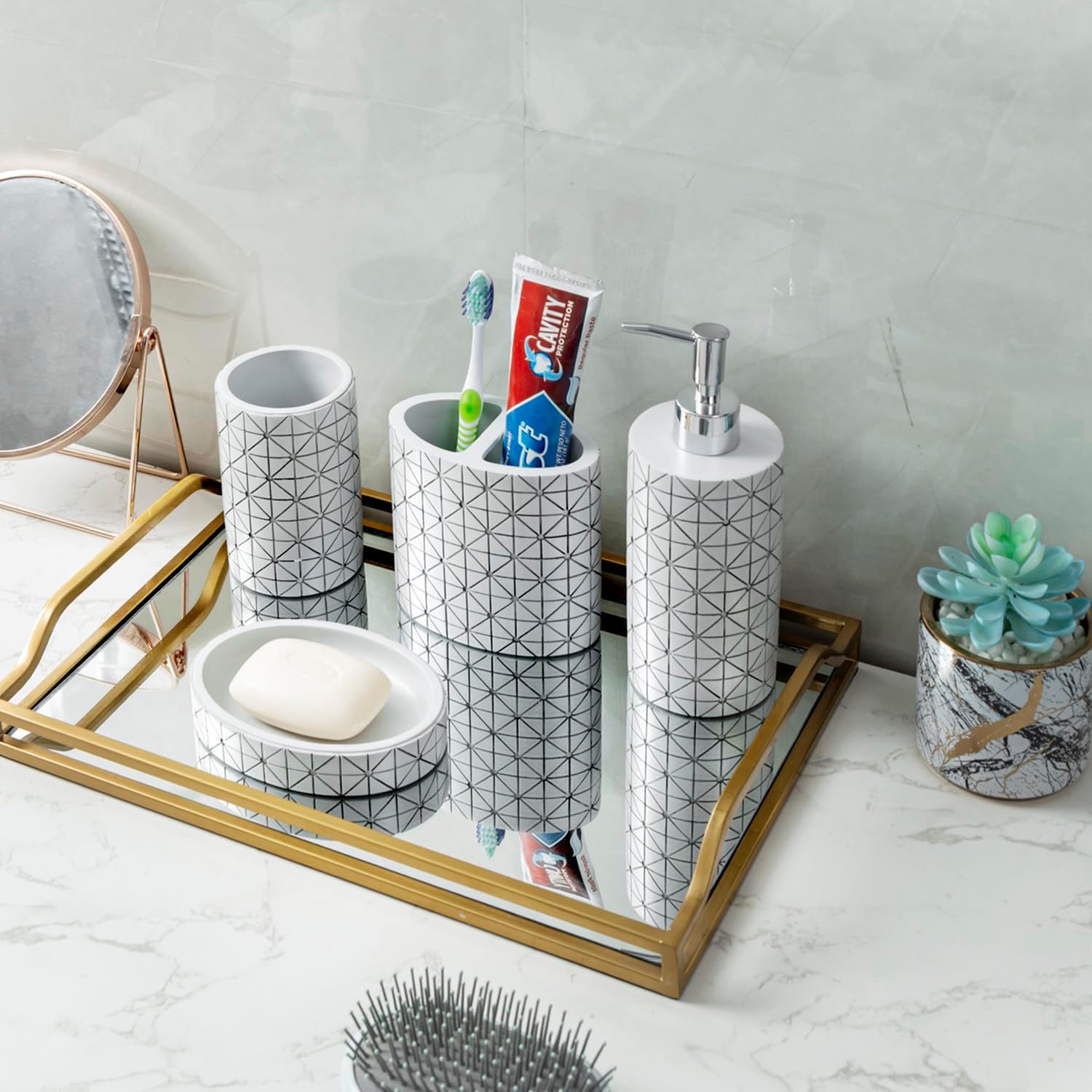 MyGift Modern Geometric Design Set for the Bathroom
