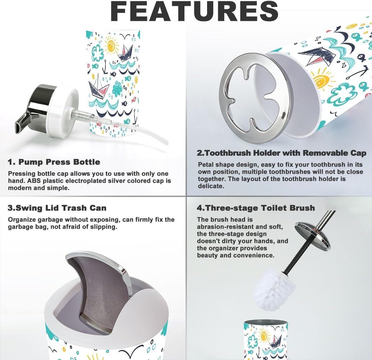 Bathroom Accessories Set 6 Pcs Durable Functional Decor 1