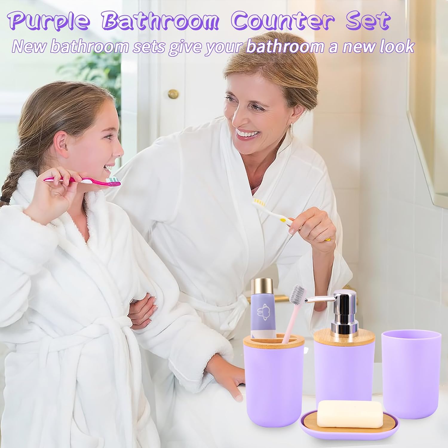 SLDIYWOW Purple Bathroom Accessories Set