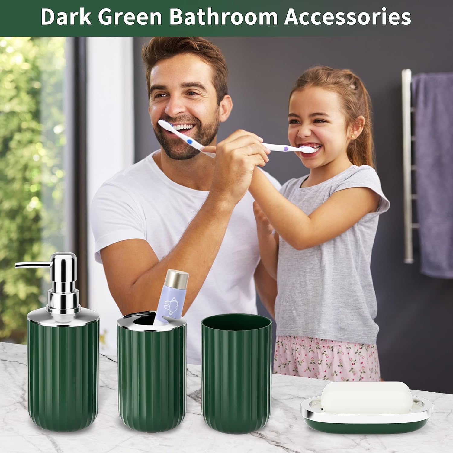 XLHOMO 24-Piece Dark Green Bathroom Accessory Set with Shower Curtain Rugs