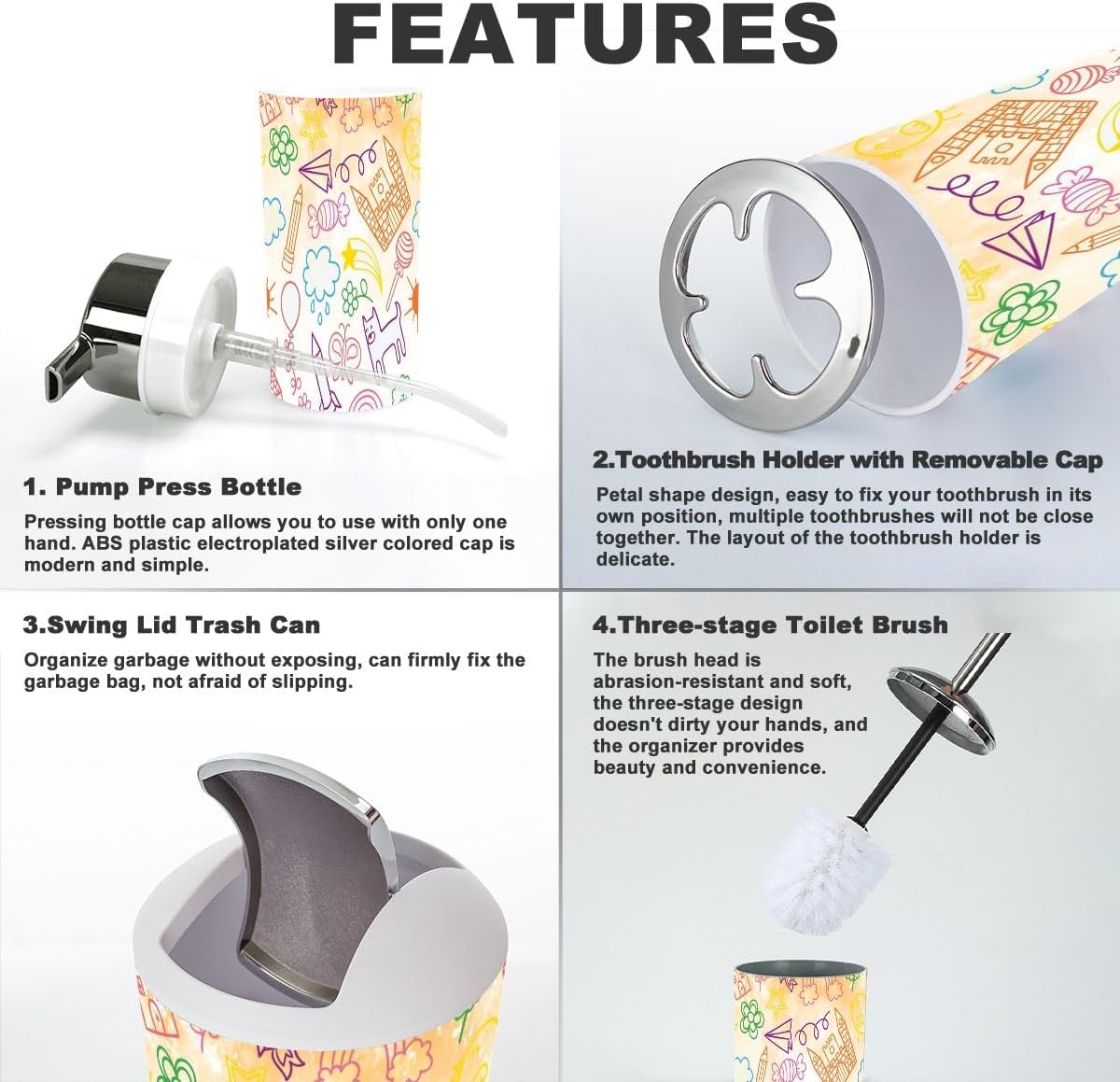 Bath Time Fun Collection 6-Piece Kids-Friendly Bathroom Accessory Set