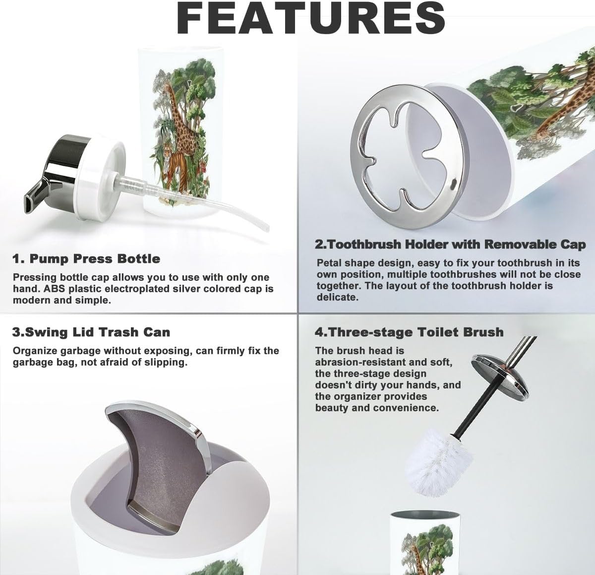 Jungle Animals Bathroom Accessories Set 6 Pcs
