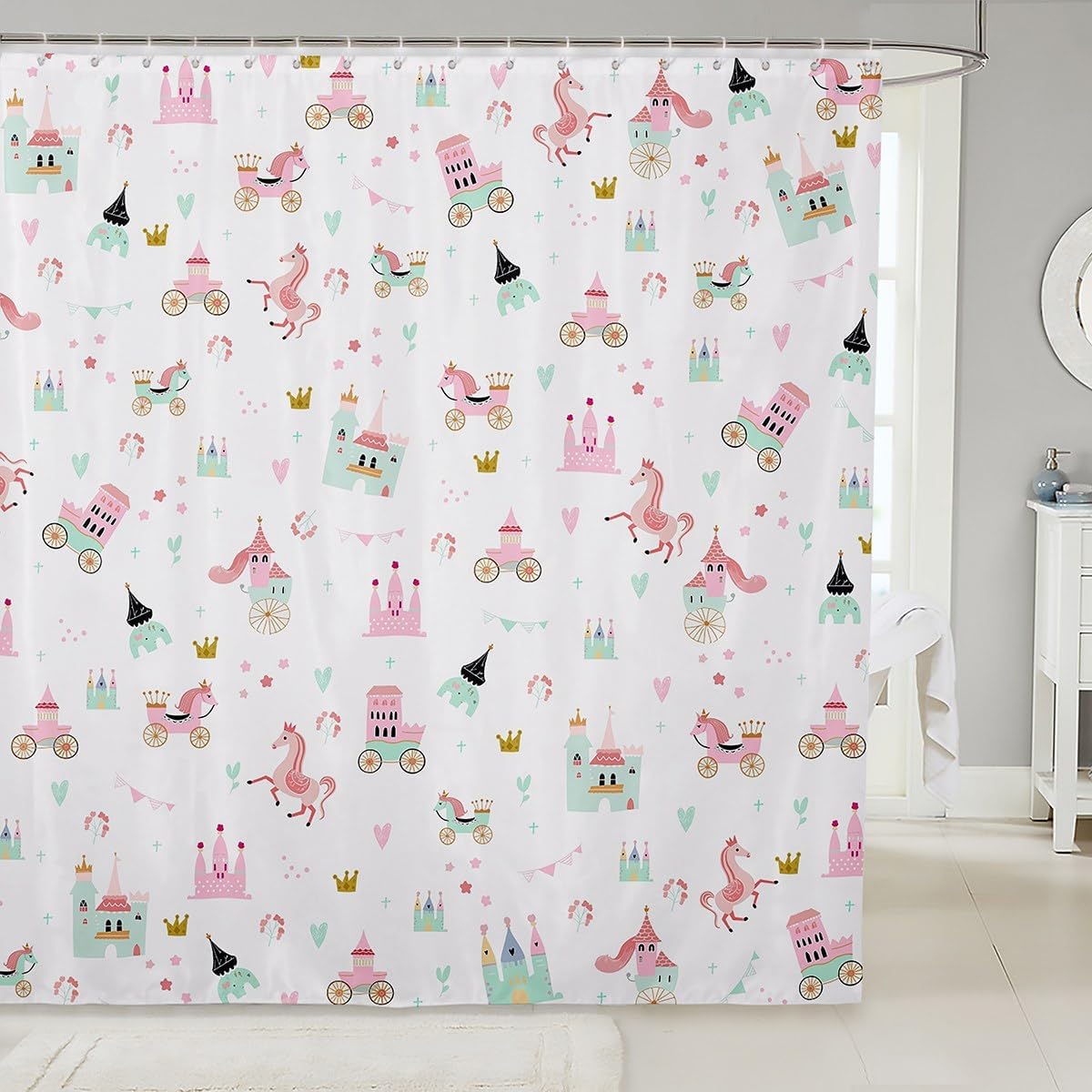 Feelyou Kids Princess Shower Curtain with 12 Hooks