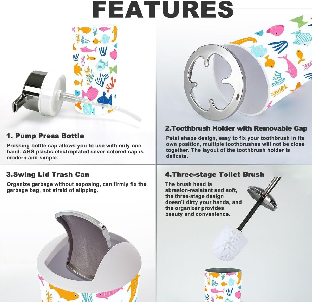 Bathroom Accessories Set 6PCS Kids Seamelike Pattern for