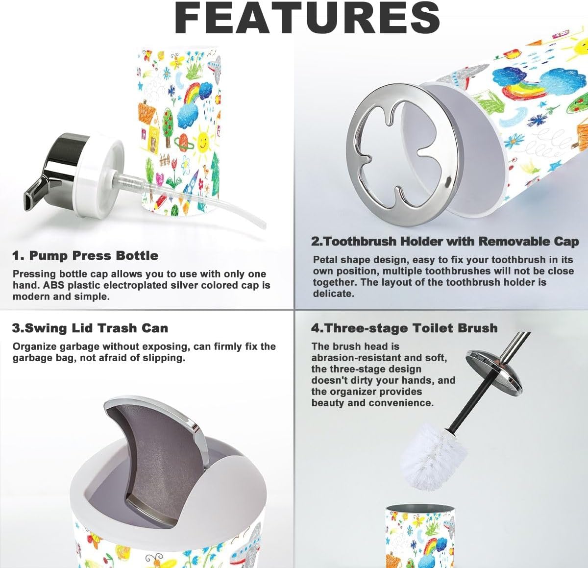 Bathroom Accessory Set - 6 Piece - Durable Design