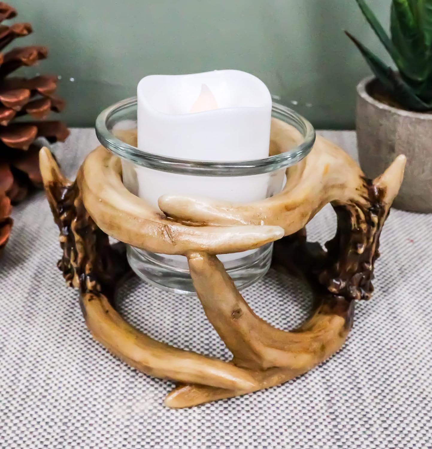 Ebros Set of 2 Wildlife Rustic Antler Votive Candle Holders