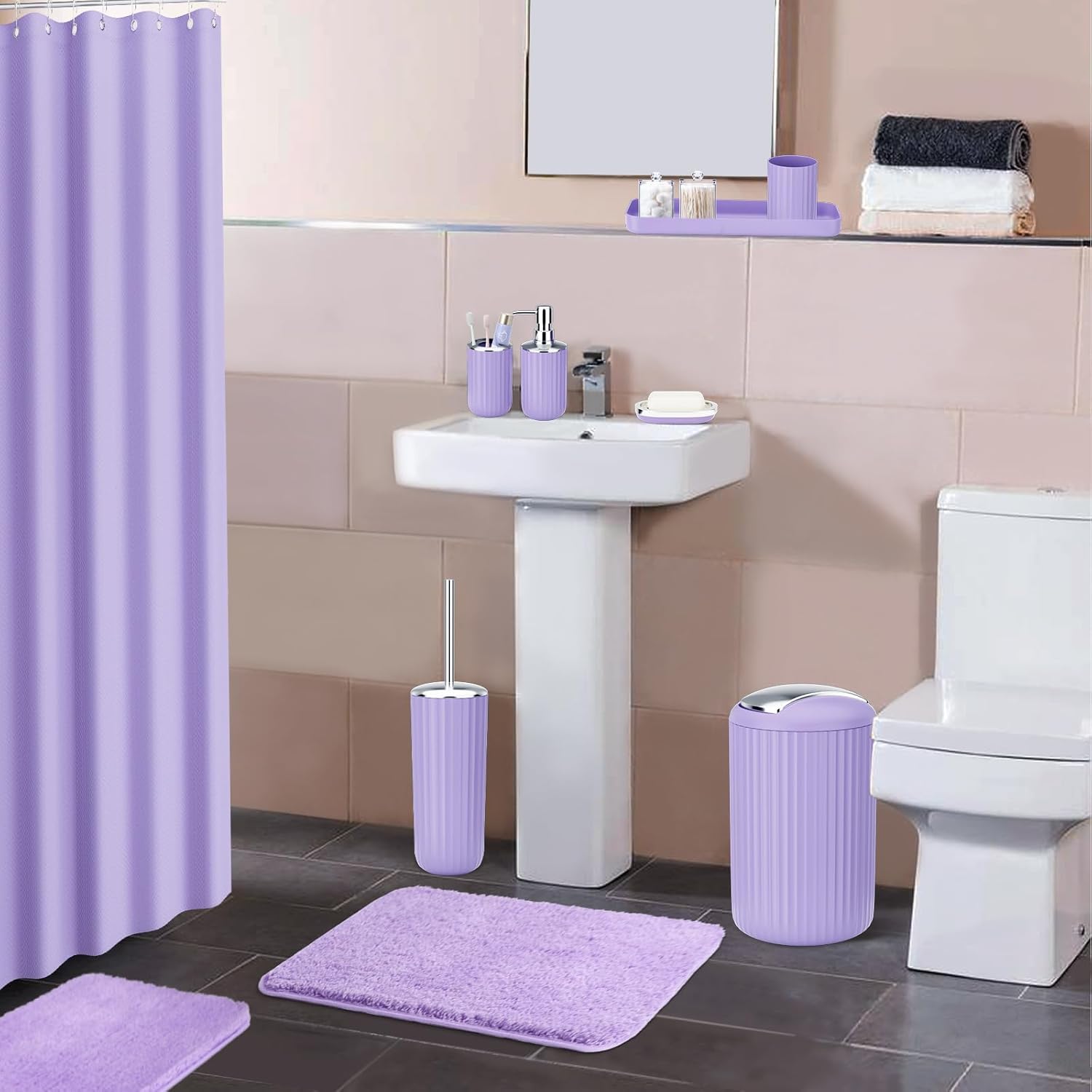 Luxury Plush Bath Mat Set with Absorbent Shower Curtain Rugs