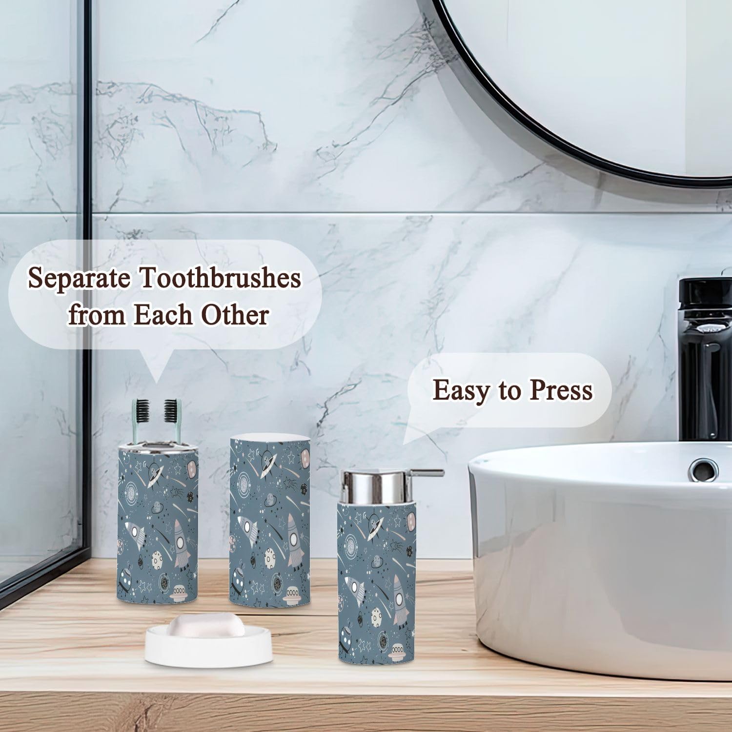 6-Piece Bathroom Accessory Set with Space Theme