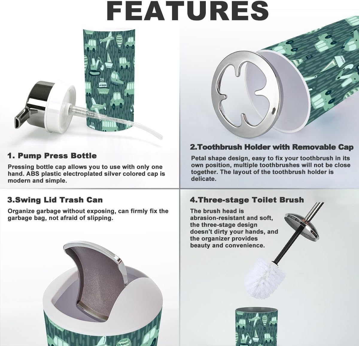 Cute Kids Bathroom Set - Airplane Car Patterns