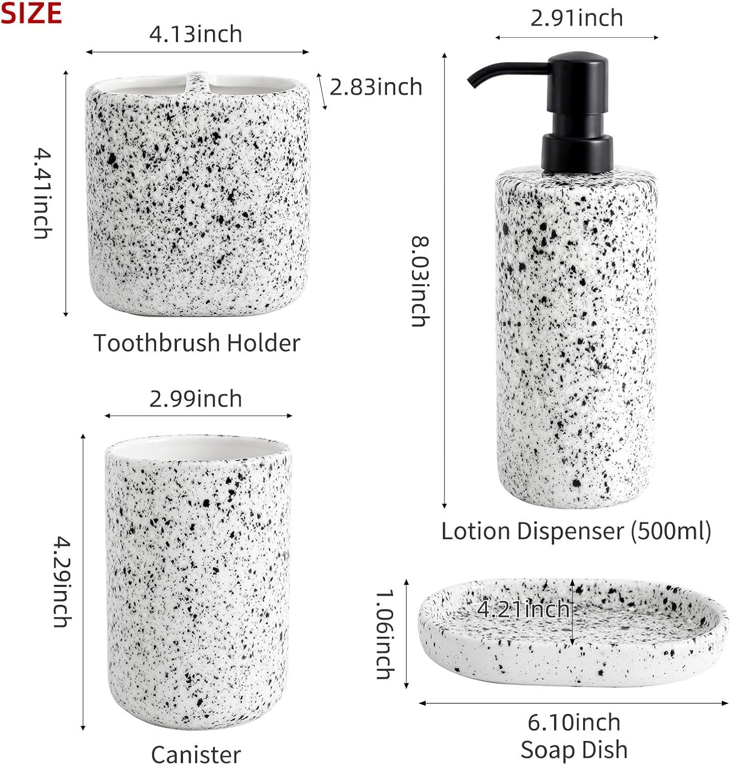 Rich Leisure Bathroom Accessory Set - 4-Piece Ink-Splattered Design