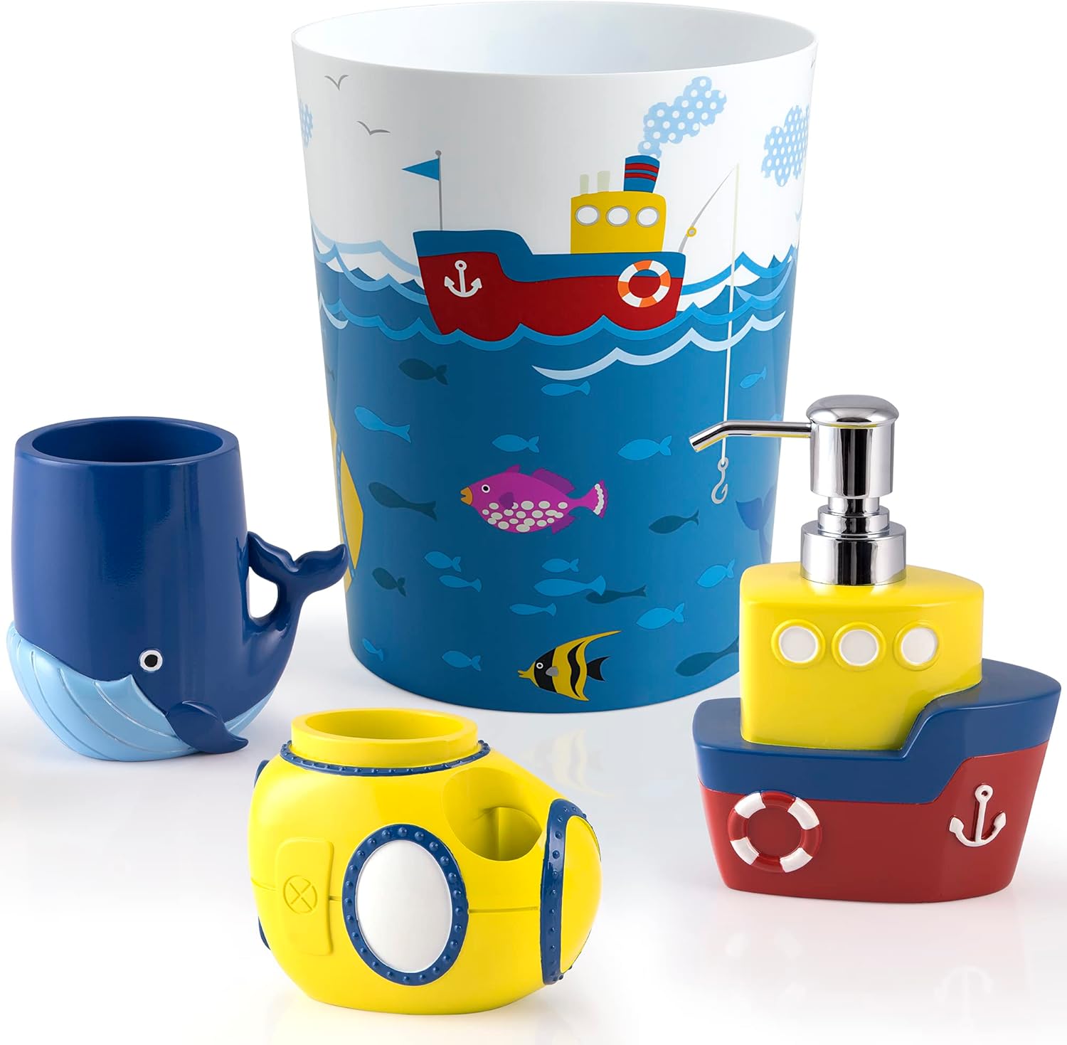Allure Submarine 4-Piece Bath Set - Nautical Storage and Organization Kit