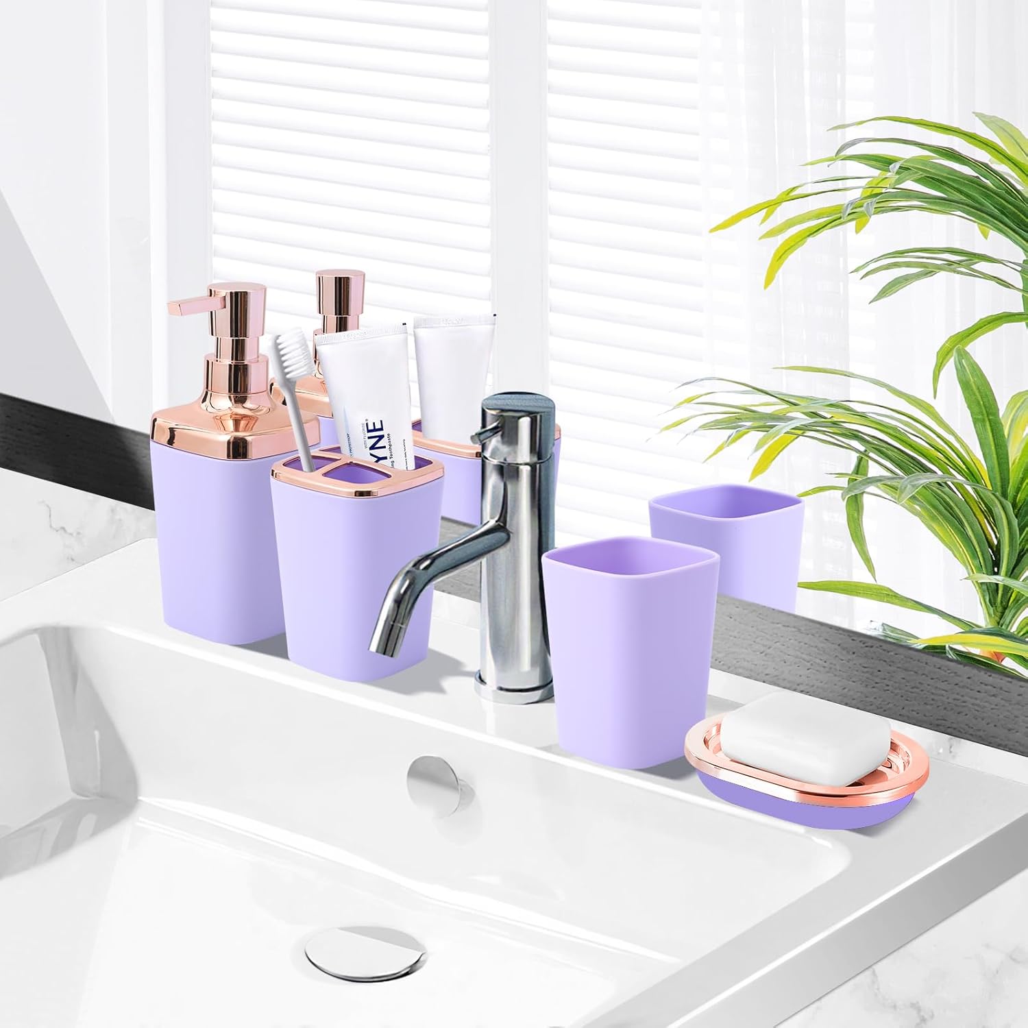 Complete Bathroom Accessories Collection Purple Bath Set with Essential Pieces