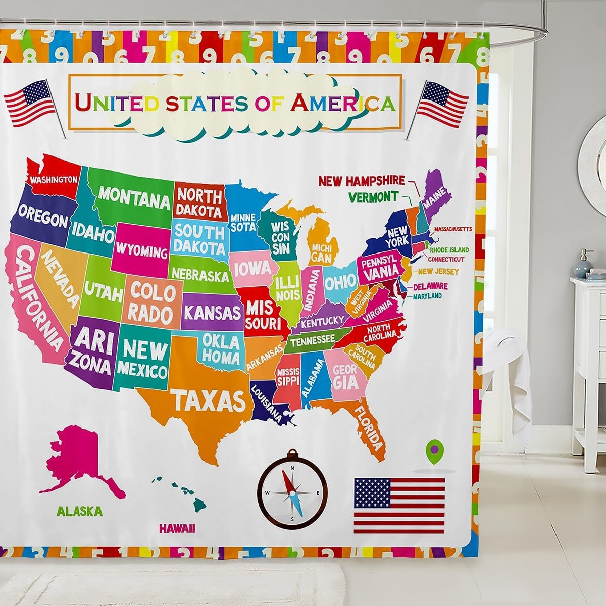 Feelyou USA Map Learning Shower Curtain