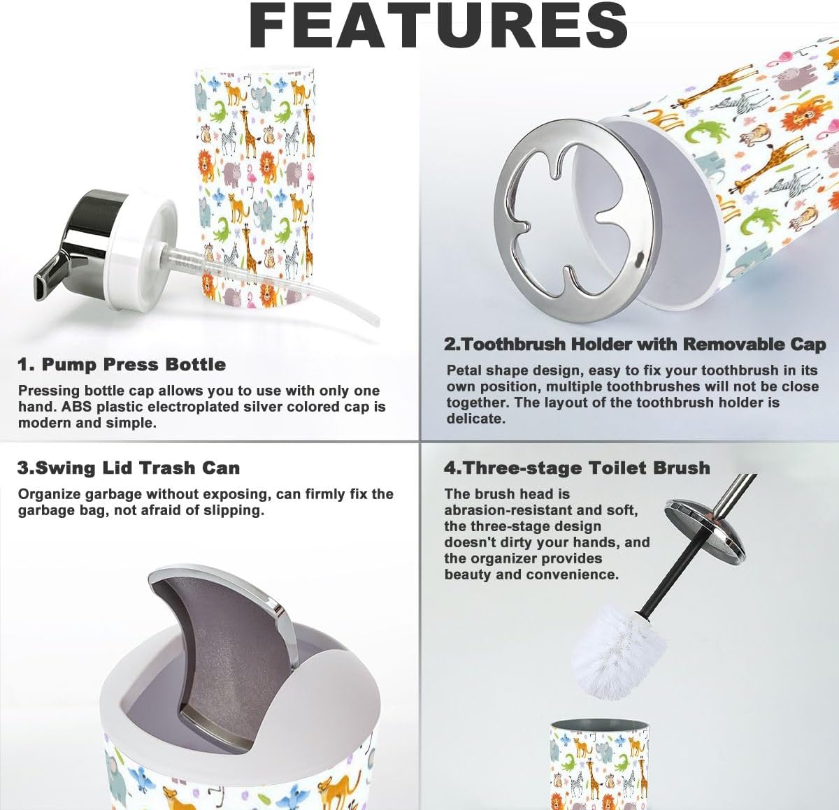 Bathroom Accessories Set 6 Pcs Cute Baby Animal Decor
