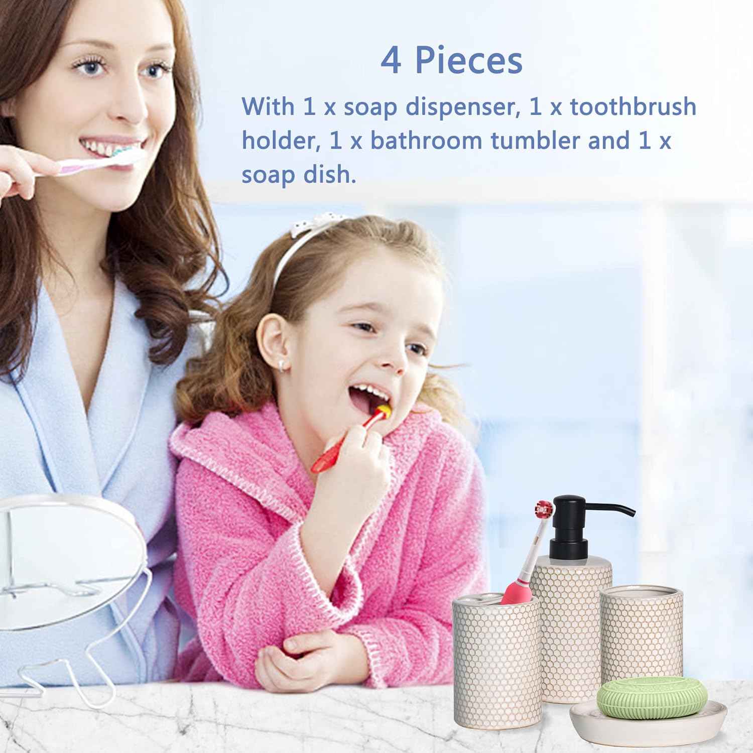 Complete 4-Piece Bathroom Set Honeycomb Design Modern Practical