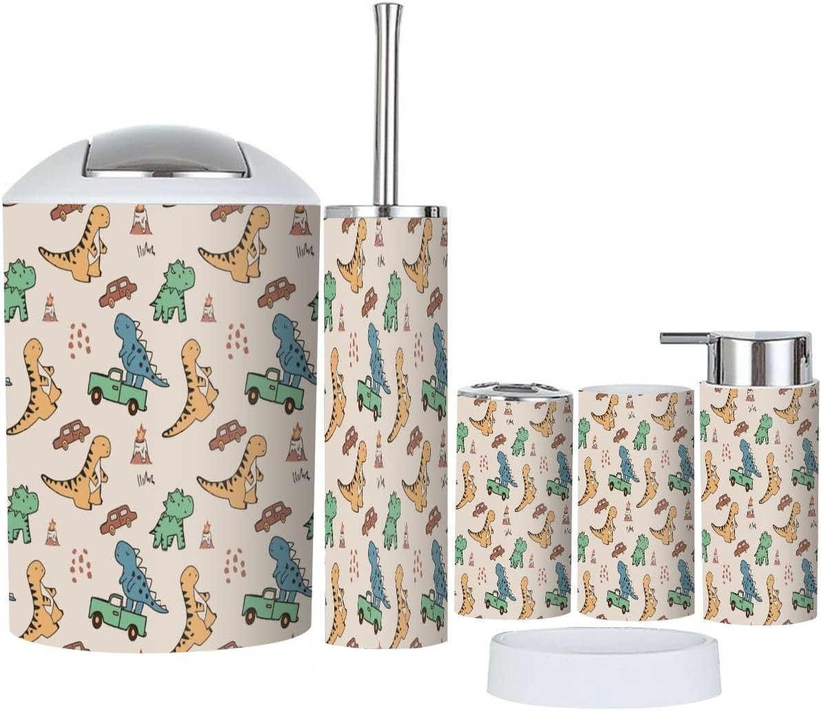 JBNJANKDAV - Bathroom Accessories Set - 6-Piece Dino Truck Set for Kids