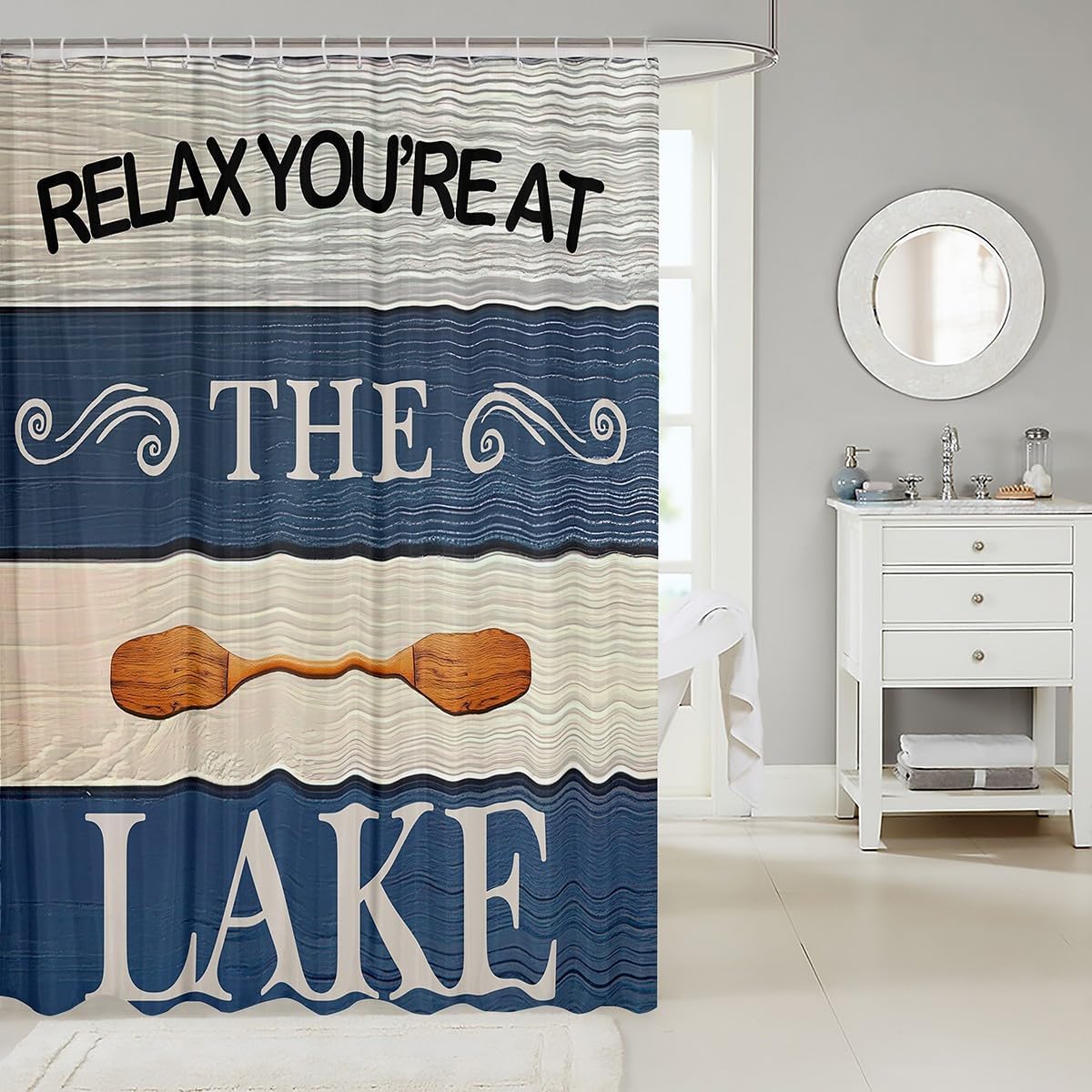 Jejeloiu Kids Lake Shower Curtain 72x72 Blue and White