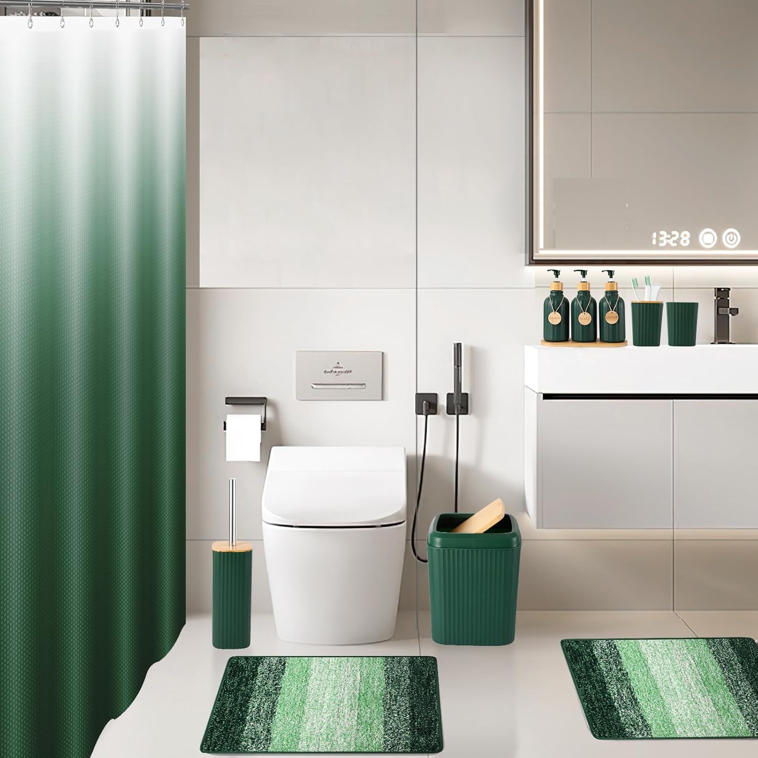 32PCS Dark Green Bathroom Accessories Set for Modern Home