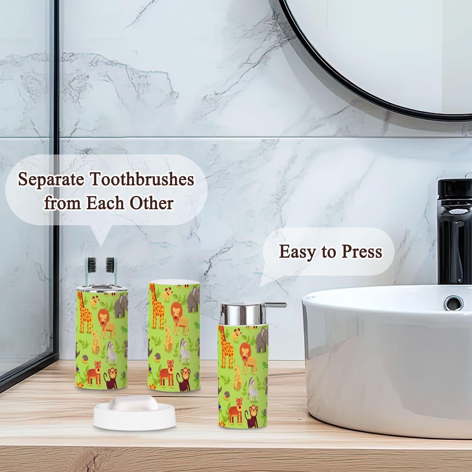Bathroom Set Collection - 6-Piece Cartoon Animal Decorations