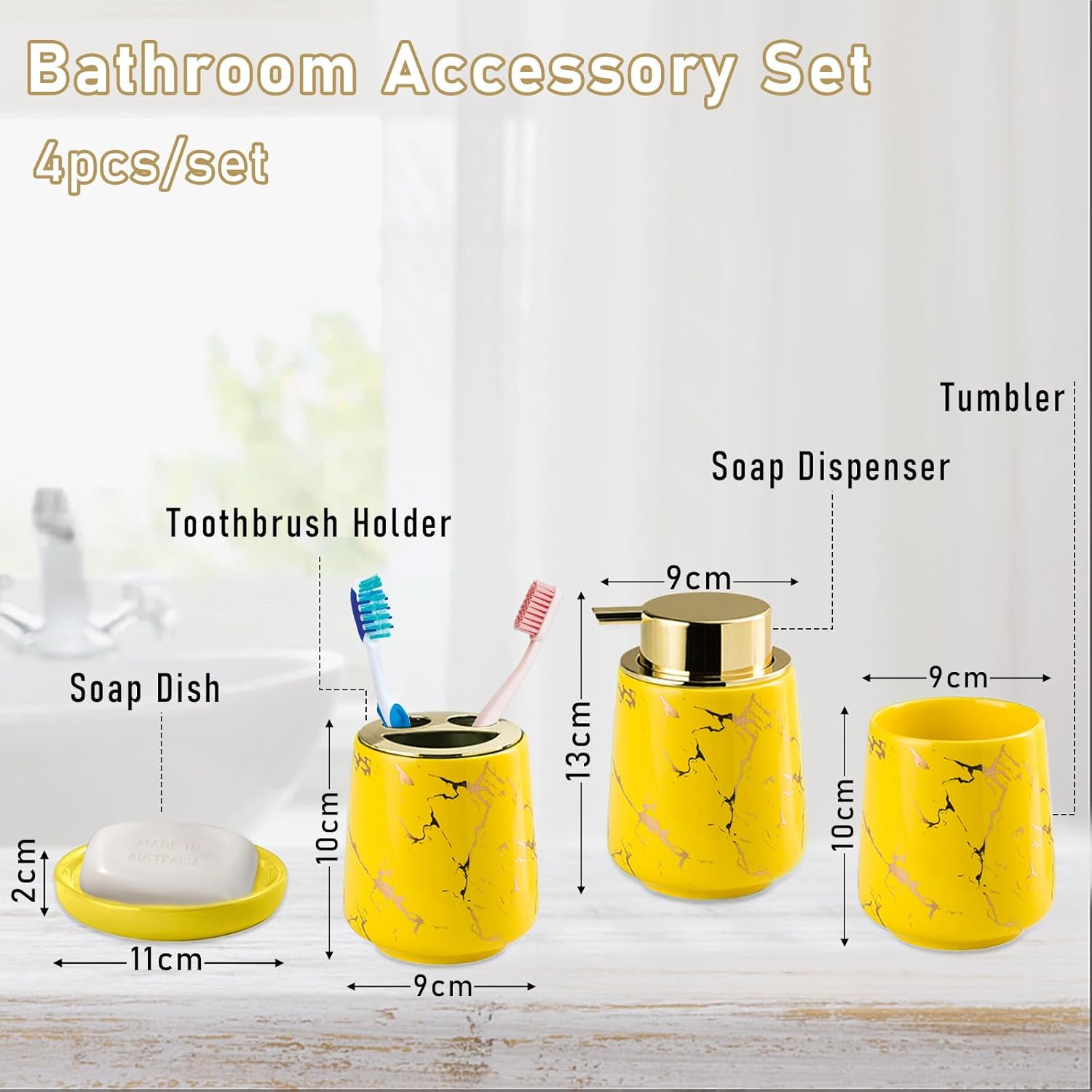 YYW Ceramic Bathroom Accessory Set Four Piece Yellow